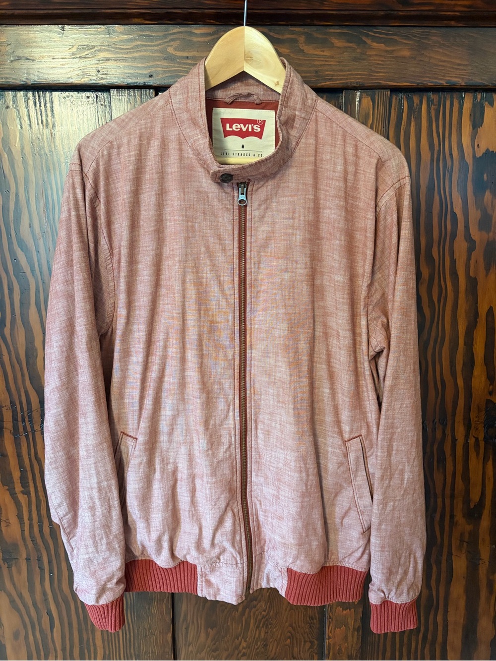 Levi's Men's Dusty Red Chambray-Style Bomber Jacket